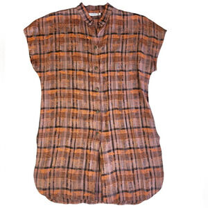 Vintage Simone NG Top Womens Medium Plaid Paisley Ethnic Asian Inspired